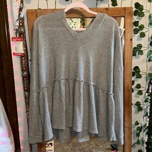 Grey oversized sweater with hood/ peach love